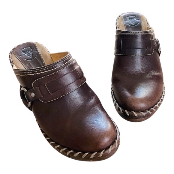 FRYE Charlotte Vintage Leather Whipstitch Mule Clogs | Size 6 - Picture 7 of 15